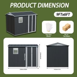 9x6 FT Metal Garden Shed with 1 Windows for Outdoors Patio Hinge Doors Storage Sheds
