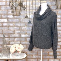 Express Charcoal Gray Ribbed Cowl Neck Banded Bottom Tee Sweater, Women's XS