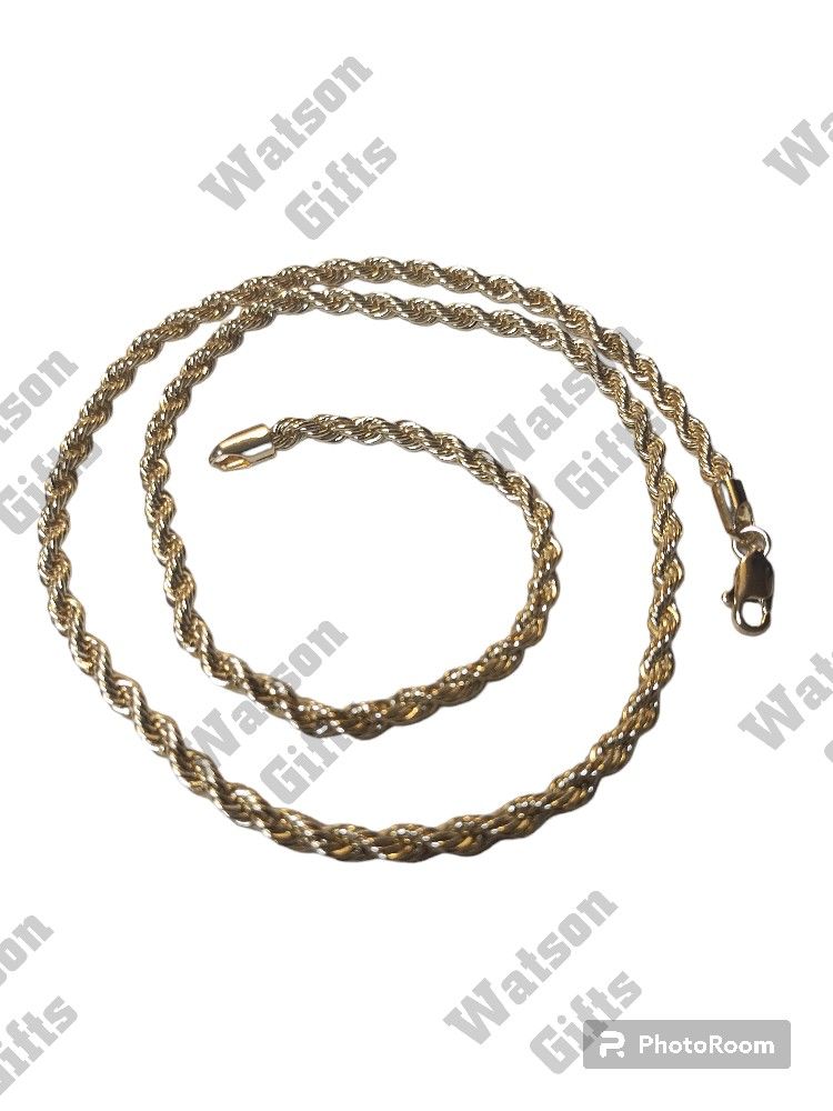 18K Italian Gold Filled 4 mm Rope Chain No Tarnish Hypoallergenic Water And Sweat Resistant