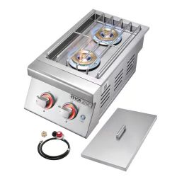 145*Double Grilling Side Burners, 2 x 17,000BTU Liquid Propane Side Burner for Outdoor Kitchen, Convertible to Natural Gas, 304 Stainless Steel Built-