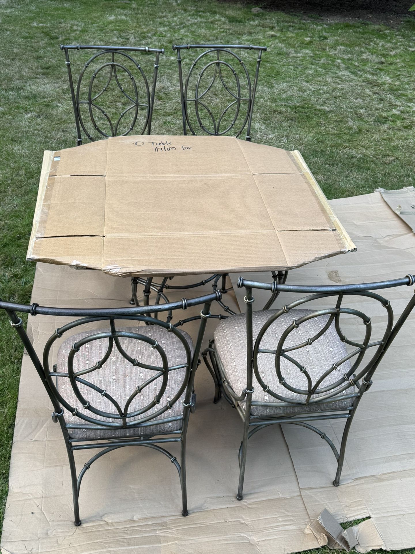 Metal Bamboo/ Glass Top Table 6pc Table And Chairs