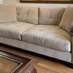 Modern Neutral Upholstered Sofa, Beige / Taupe Fabric, Clean Contemporary Design