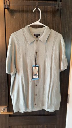 DKNY Men's Button Front Polo Shirt - Light Green, Size L 0246