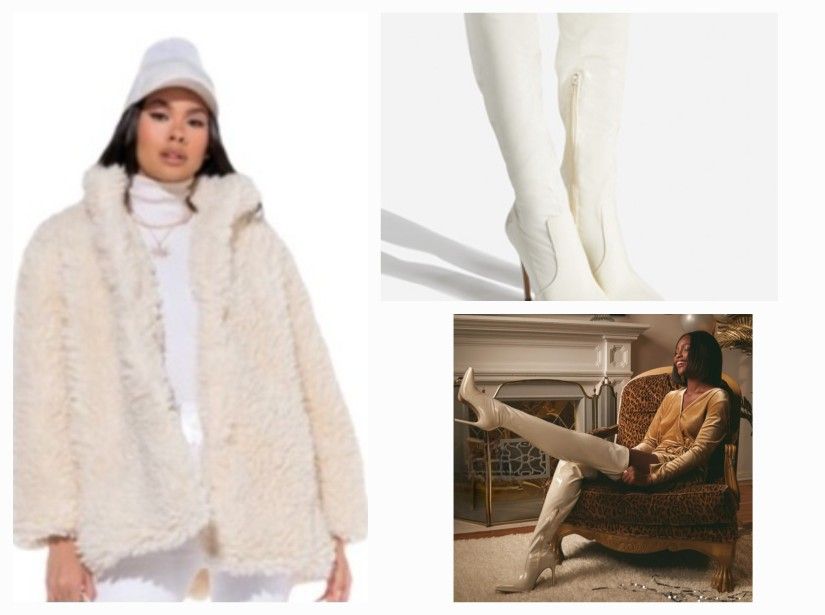 Ready For Pickup New Combo New Fuzzy Cream Coat and Thigh High Boots