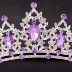 Purple Baroque Crystal Bridal Tiara, Wedding Headpiece, Bridal Necklace and Earrings Set, Quinceanera Crown, Purple Bridesmaid Jewelry Set