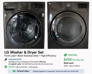 LG Front Load Washer & Dryer Set – Black Stainless Steel