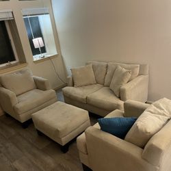 Love Seat And Chair Set With Ottoman