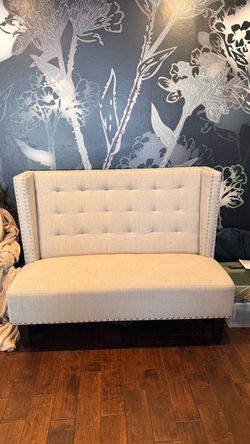 58” Upholdstered High-Back Settee/Loveseat - Nailhead Trim