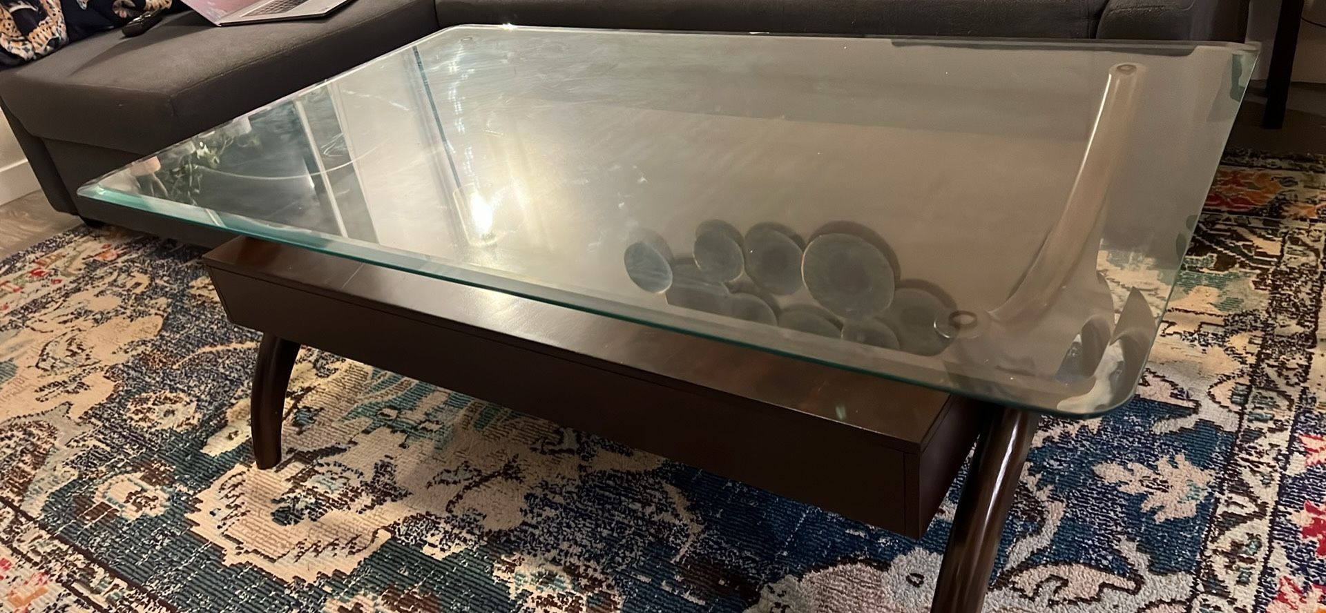 Coffee Table With Tempered Glass And Two Shelves