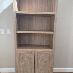 Beautiful Tall Storage Bookcase – Rattan / Boho Farmhouse Style 
