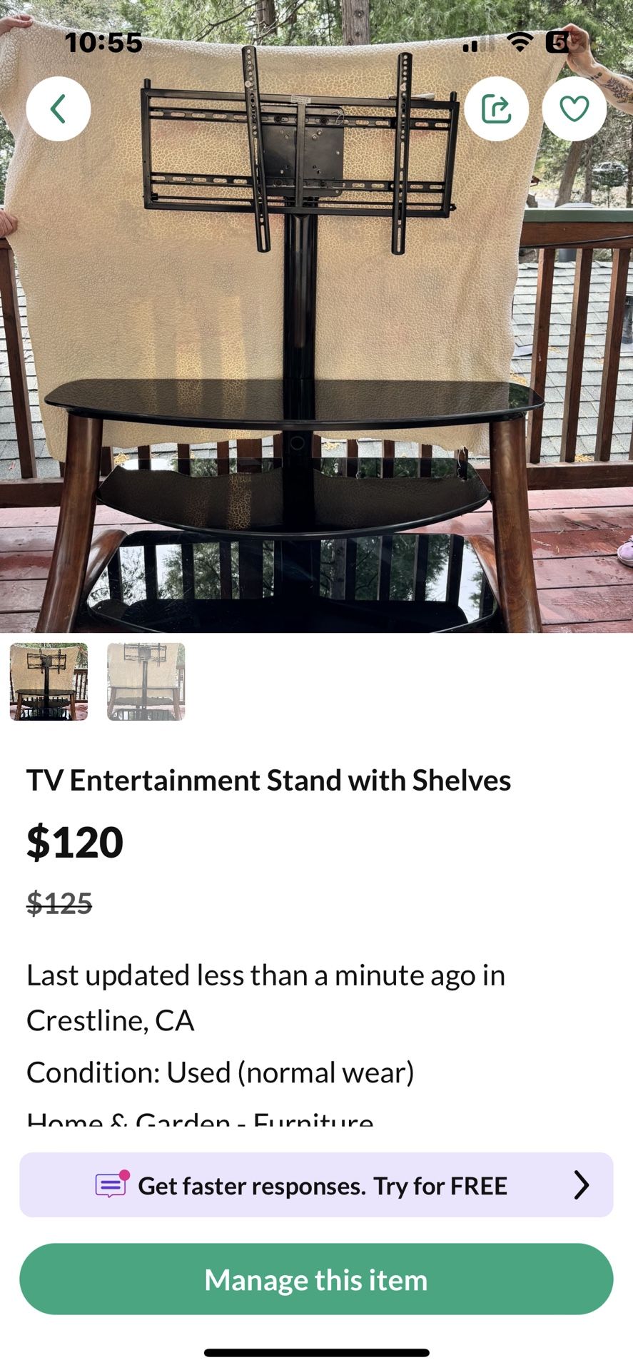 Lrg Screen TV Stand W/glass Shelves