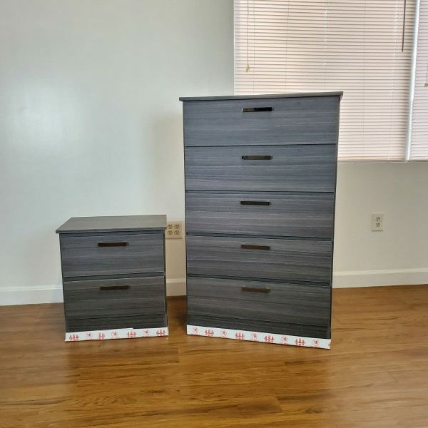 NEW 5 DRAWER CHEST AND A NIGHT STAND 😊 AVAILABLE IN BLACK, WHITE AND GREY COLOR