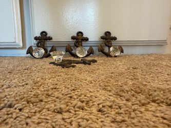 Cast Iron Anchor Wall Hooks with Glass Knobs