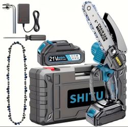 6” Mini Cordless Chainsaw, Lightweight & Portable Handheld Electric Tree Cutter with Splash Guard, Security Lock, Optional Rechargeable Battery, and S