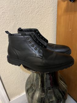 Perry Ellis Men’s Black Leather Ankle Boots w/ Zipper & Round Toe Size 11