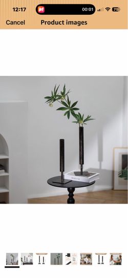 Sziqiqi Black Metal Single Stem Vase Set, Tall Slim Flower Vases, 2Pcs 15.5/13.8in Tall, Set of 2, Black Metal, Modern Decorative Vases, For Pampas Gr