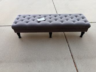 Gray Tufted Upholstered Bench with Nailhead Trim