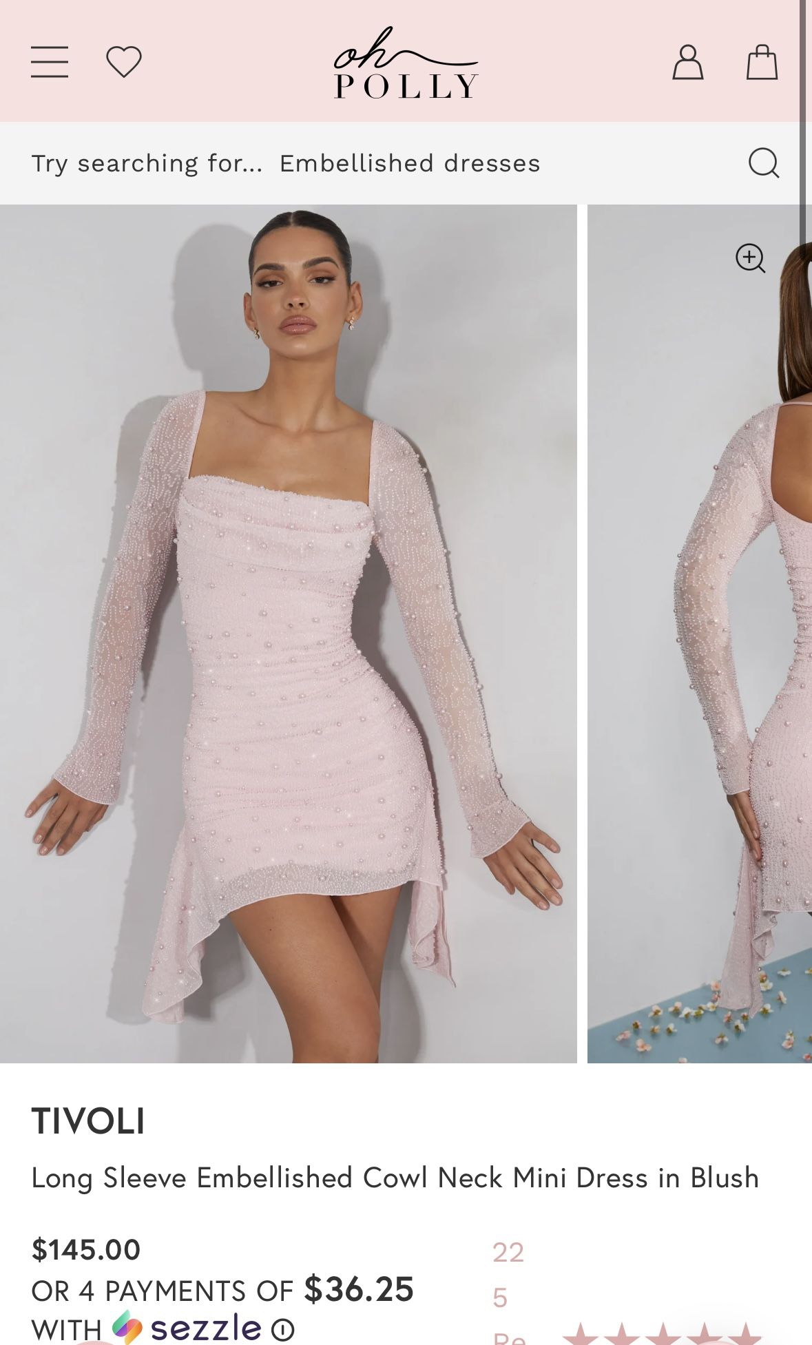 Oh Polly Size 4 (small) Long Sleeve Blush Pink Pearl Mini Dress