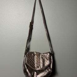 Elliot Lucca Leather Crossbody Bag - Metallic Silver  Bronze w/ Adjustable Strap