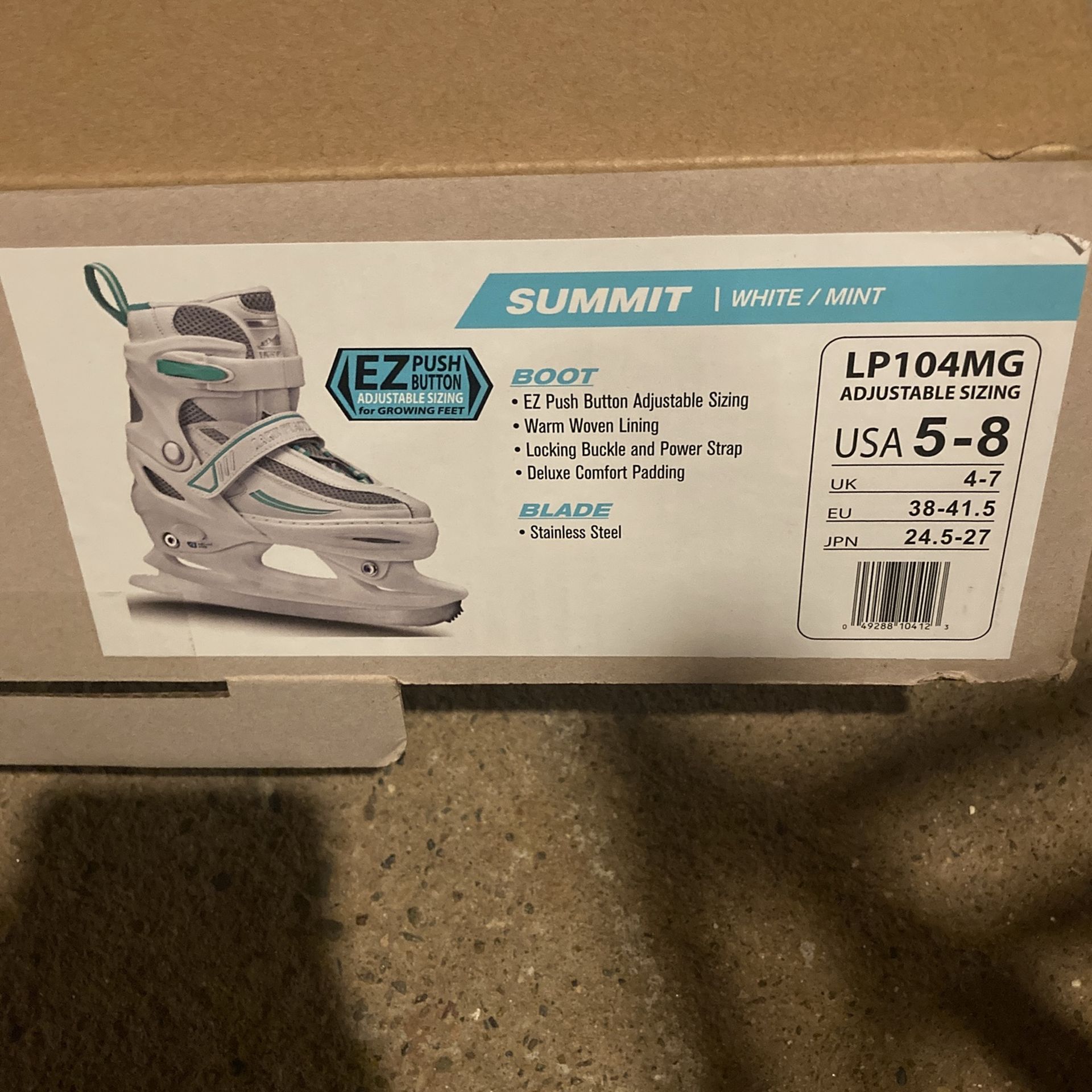 Lake Placid SUMMIT Adjustable Ice Skate White/Mint - Size 5-8
