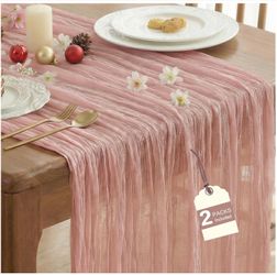2 Pcs Cheesecloth Table Runner - 10ft Dusty Pink Boho Rustic Gauze Cheese Cloth Table