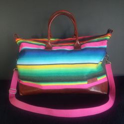 Judith March Striped Serape Mexican Blanket Weekender Bag  Jumbo Size (23" x 16" x 9")