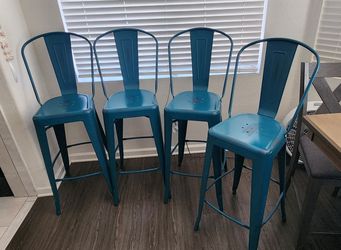 Set of 4 Teal Metal Bar Stools
