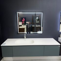 65" Single Sink Floating MDF Vanity With Solid Surface Top