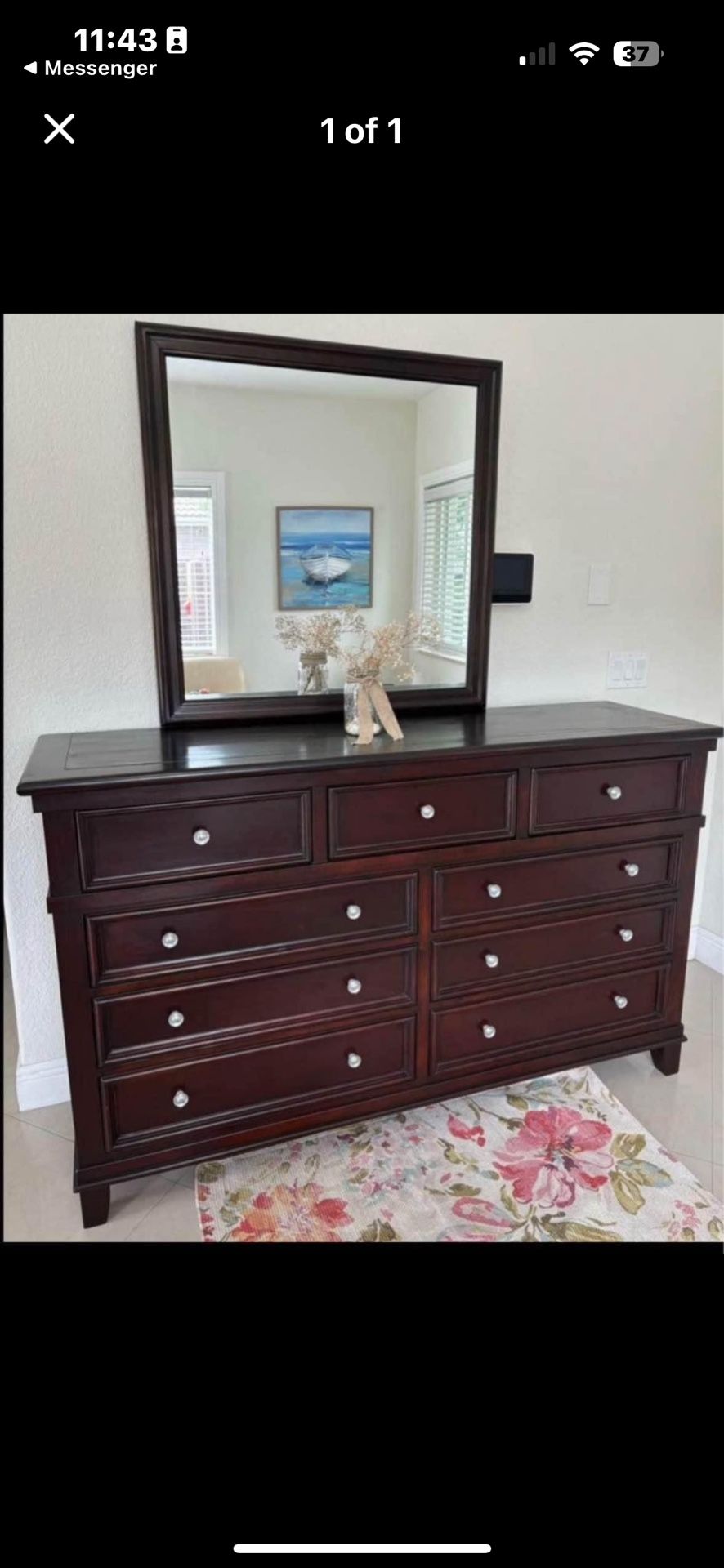 Elegant Dark Wood Dresser with Mirror – Excellent Cond