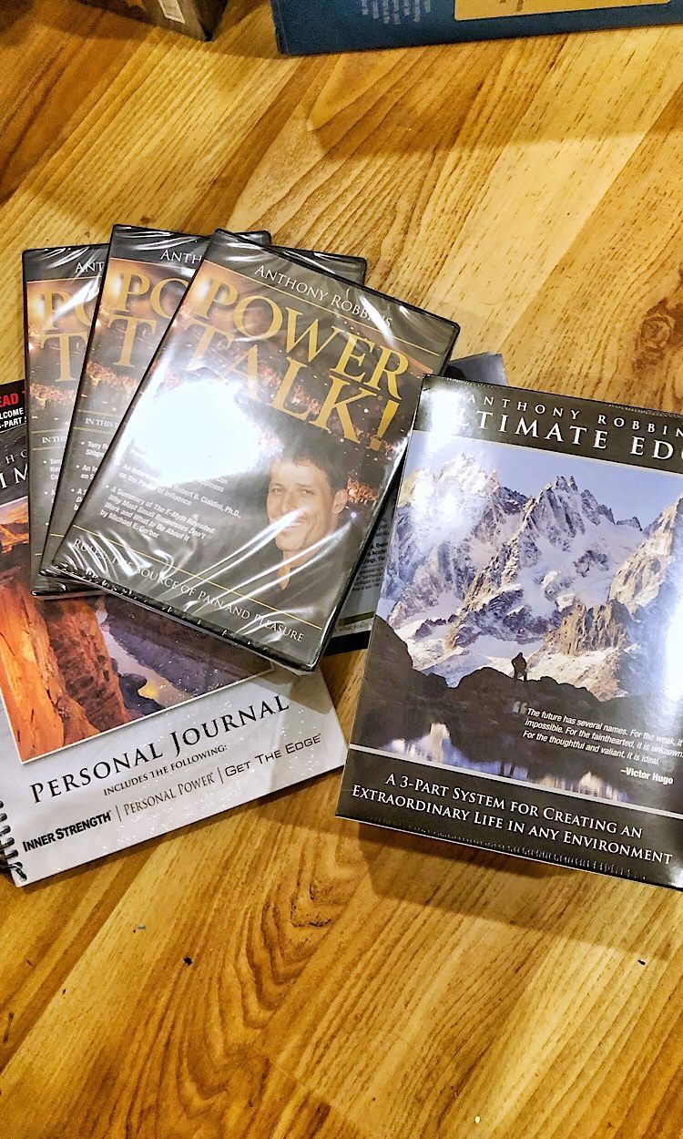 Tony Robbins motivational self growth CDs and dvd programs - huge box of tapes and videos