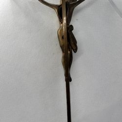 Vintage Wall Mount Metal Crucifix In Gold With "INRI" Etched In Top Arm Of Cross.