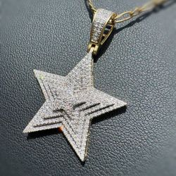Jewelry 10k solid Yellow Gold Figaro link 17.25” Chain diamond 2.0CTW necklace 8.50grams 2.65mm Big Star Pendant Charm