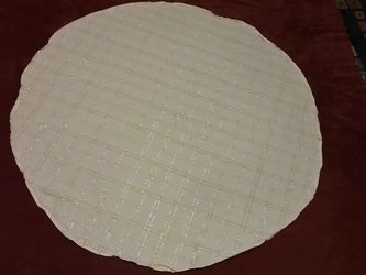 White with gold and silver threads table cloth 57" across