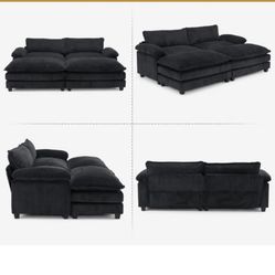 90" W Corduroy Modular Cloud Couch Comfy Sofa with Two Ottoman