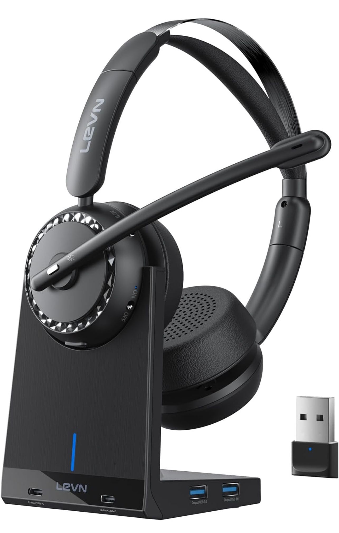 Wireless Headset, Wireless Headset with Mic for Work, AI Noise Cancelling, 65 Hrs Working Time, Bluetooth Headphones with Microphone from Home/Compute