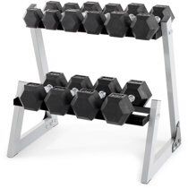 Weider 200 Lb. Rubber Hex Dumbbell Weight Set with Weight Rack NIB