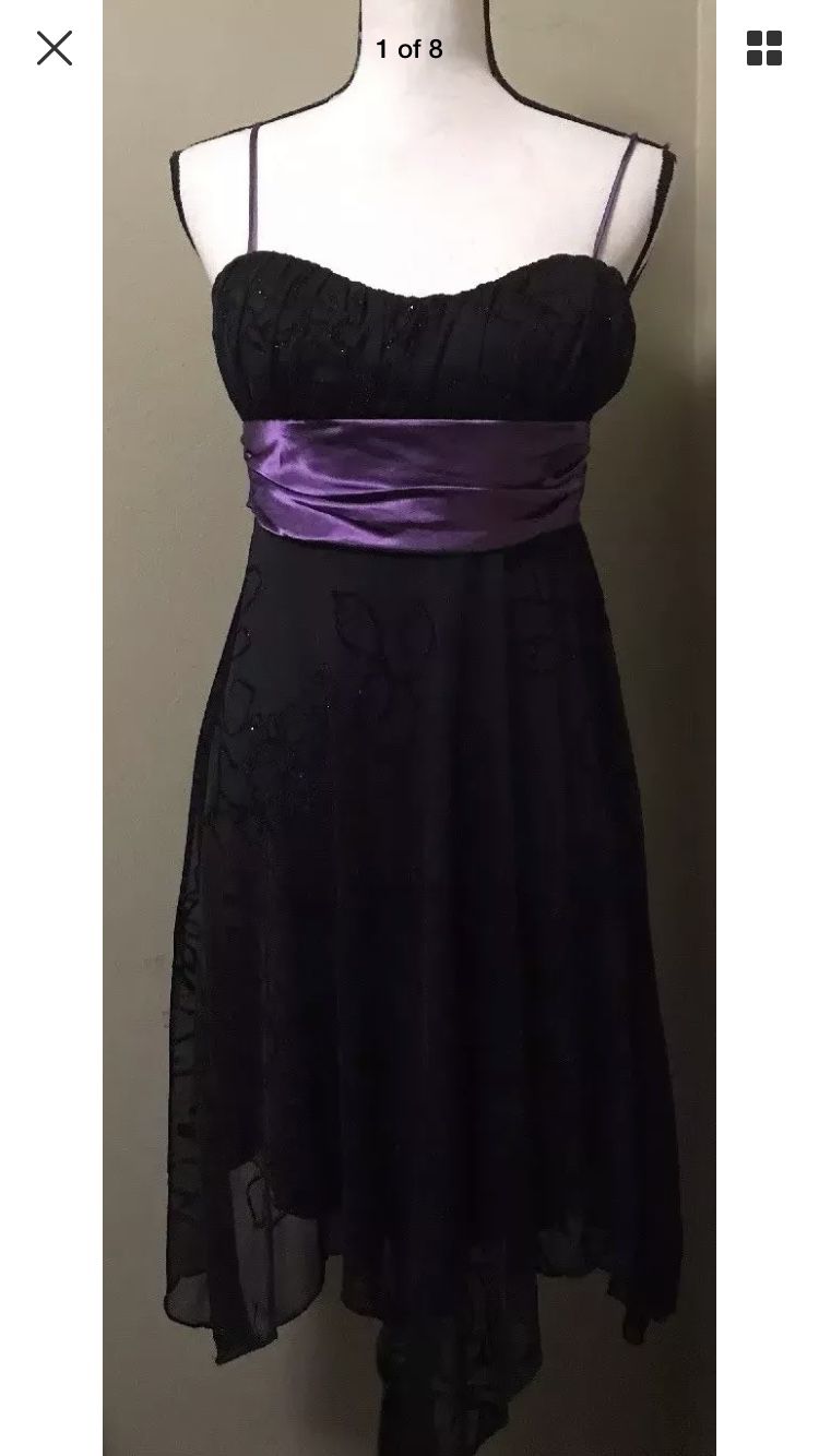 Speechless Black Purple Glitter Velvet Floral Embellished Cocktail Prom Dress M