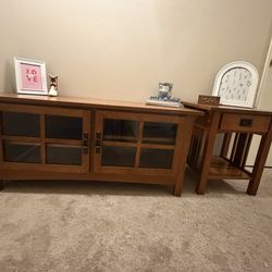 Mission Style Oak Entryway Table / Media Console + Matching End Table