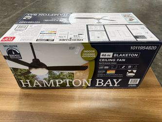 Hampton Bay Blaketon 46 in. Indoor/Covered Outdoor Matte Black Modern Ceiling Fan with Integrated LED and Remote Control