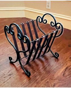 Wrought Iron/ Leather Magazine Holder