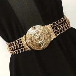 Golden Floral Metal Buckle Wide Waist Belt