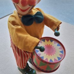 Vintage Tin Wind-up Clown Drummer Toy Collectible Tin Toy Russ Yesterday's Favorites