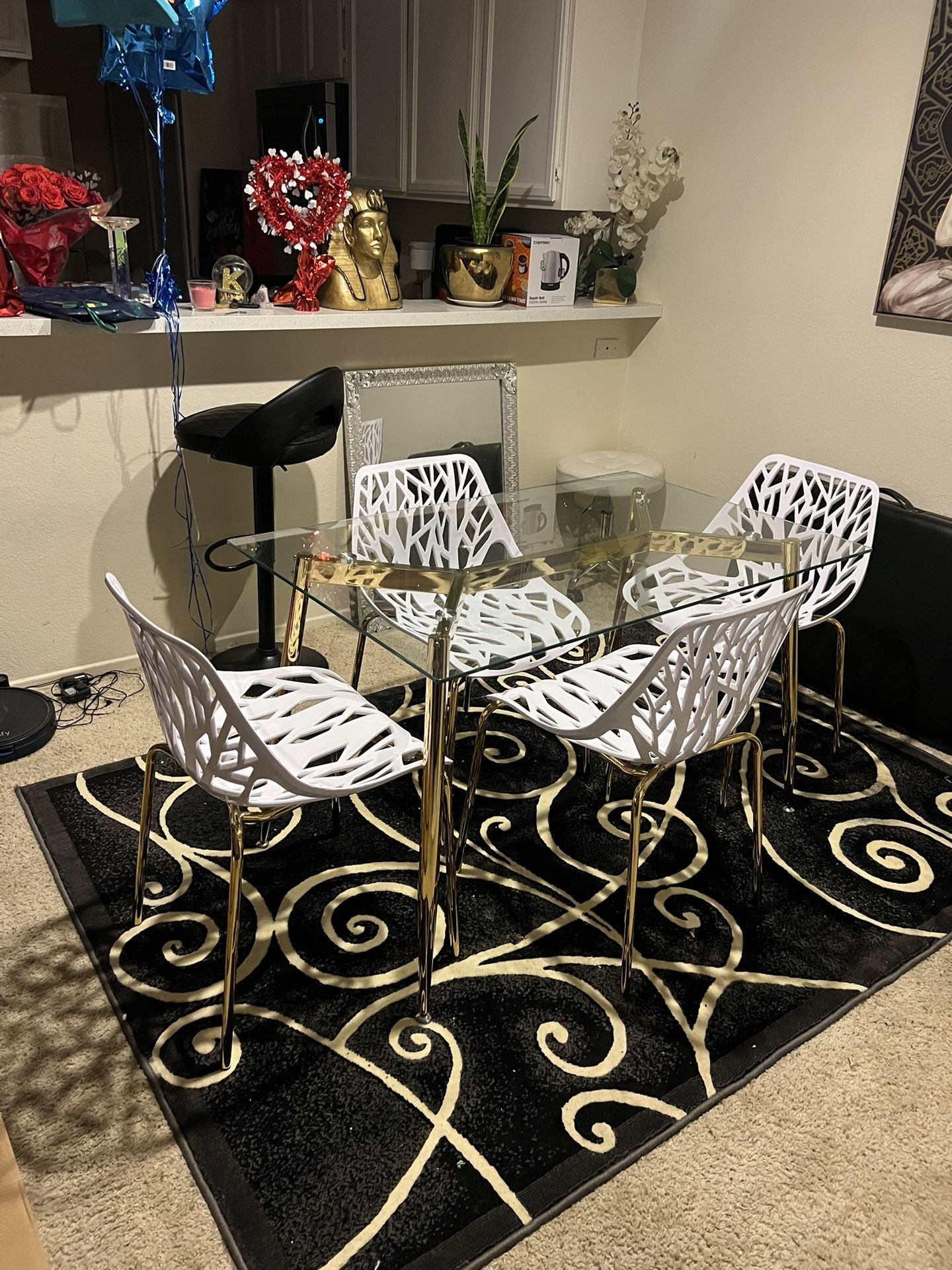 Gold White Rectangle Dining Table Set