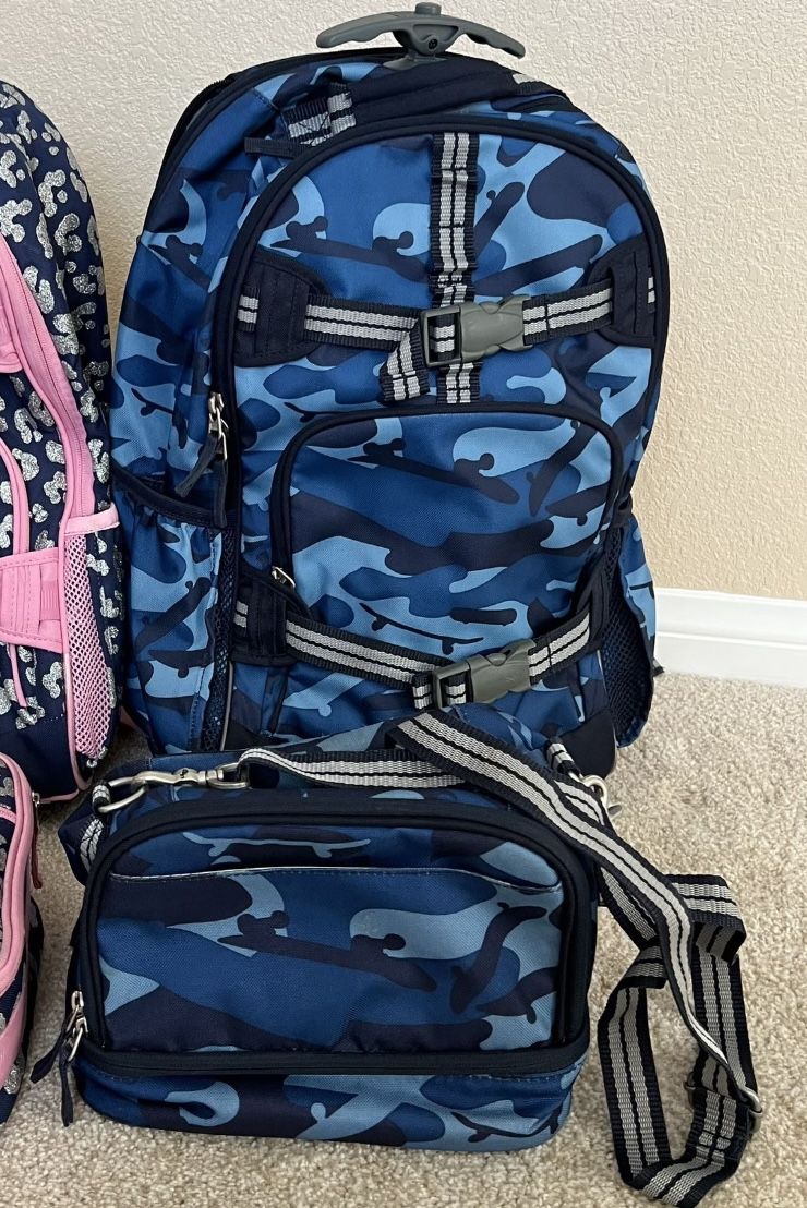 Pottery Barn Blue Camo Rolling Backpack And Lunch Box 