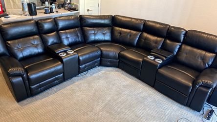 Black Leather Sectional Recliner Sofa