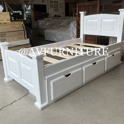 Solid Wood Twin Bed Frame w Drawers