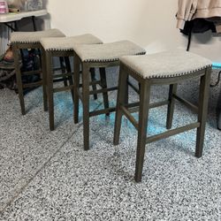 4 Barstools Counter Chairs - Wood, Cloth & Metal - Great Condition