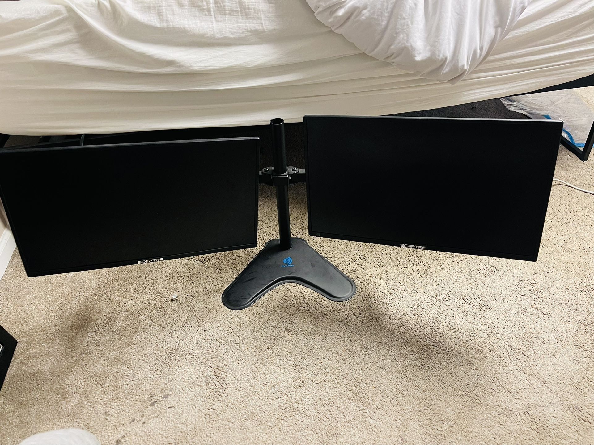 2 Sceptre 27 inch monitors with dual stand