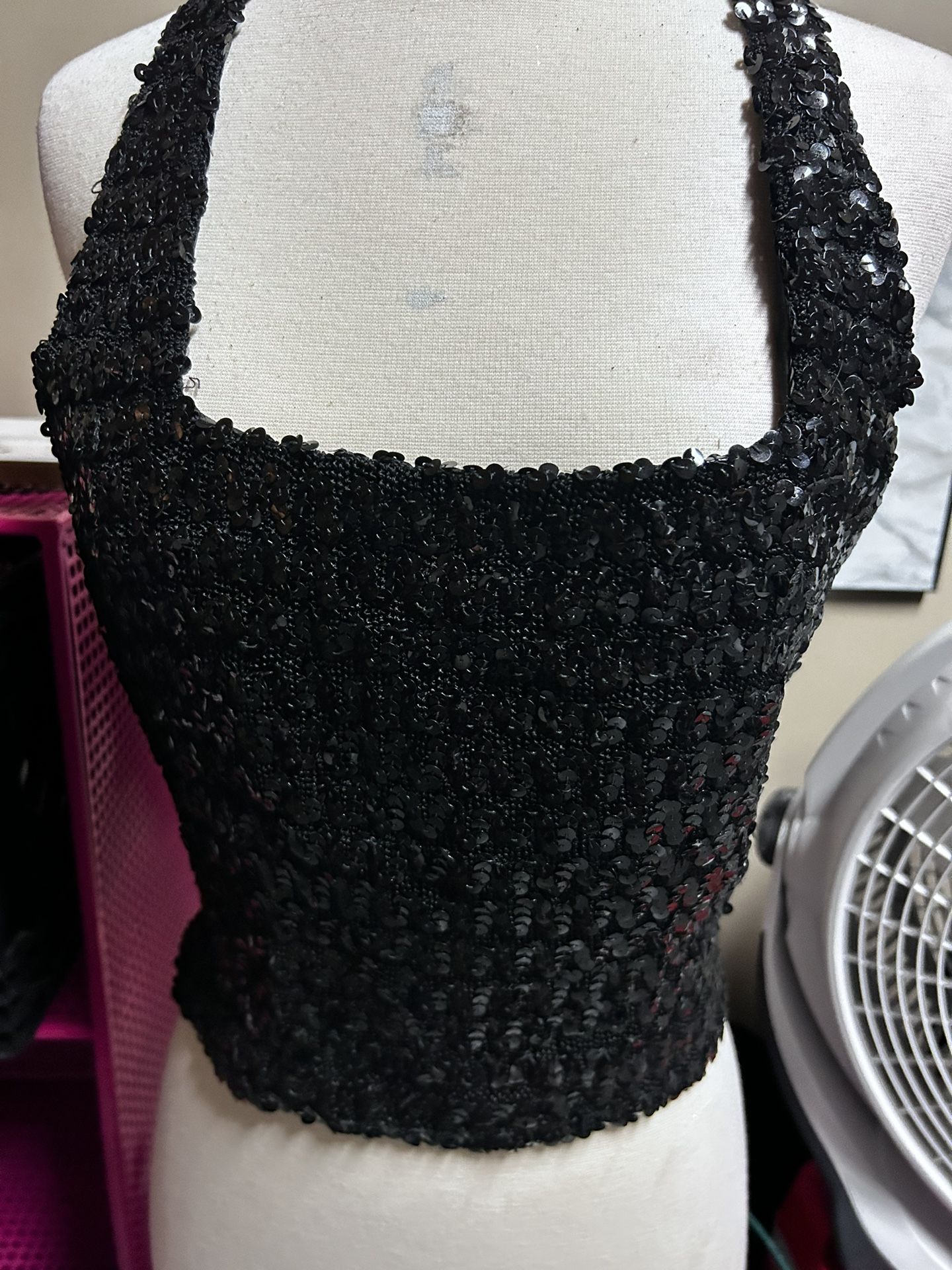 Black Sequin Halter Top