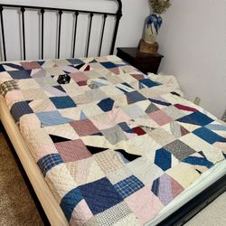 Antique Scrappy Block Quilt 71”x66” Hand Pieced Stitched Damage As Shown In Pics